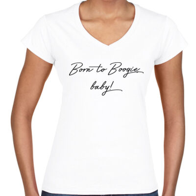 Born to Boogie Women's V-Neck T-Shirt - Black Font Thumbnail