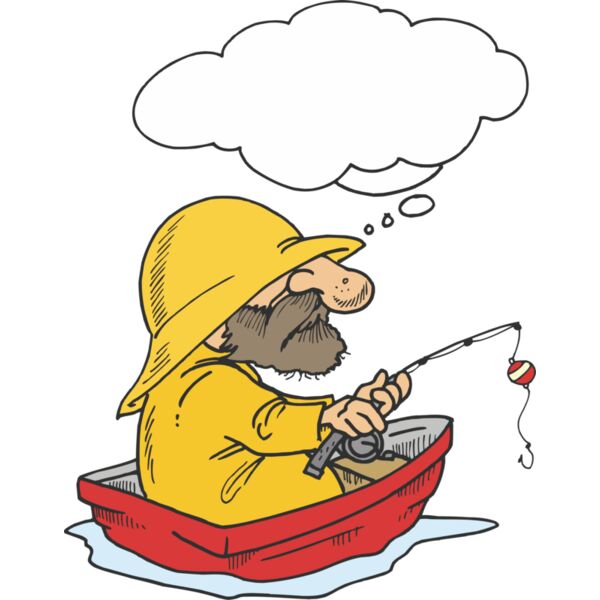 Fisherman in boat thoughtbubble Thumbnail